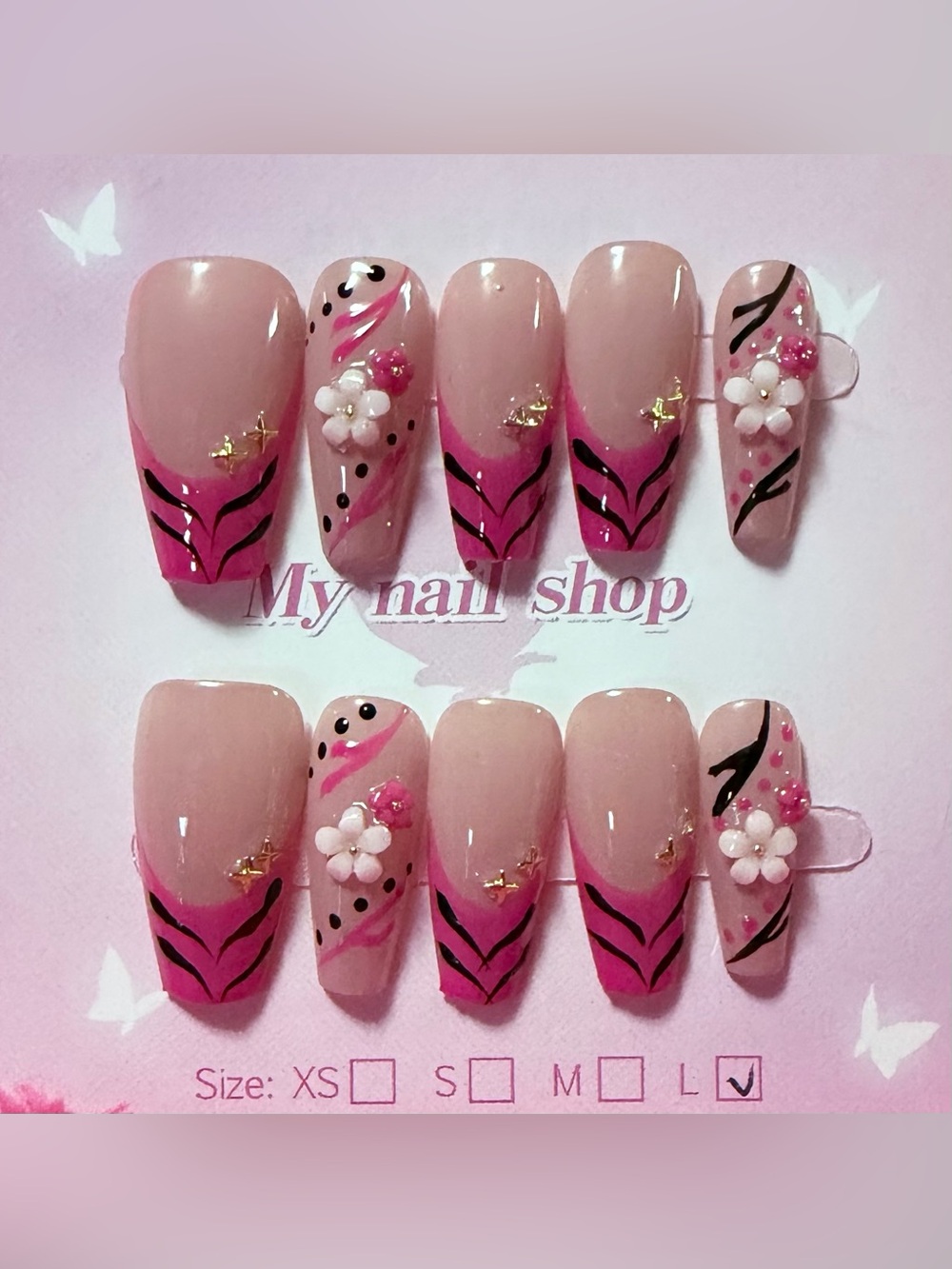 Pink Floral Accent Women’s Nail Set by